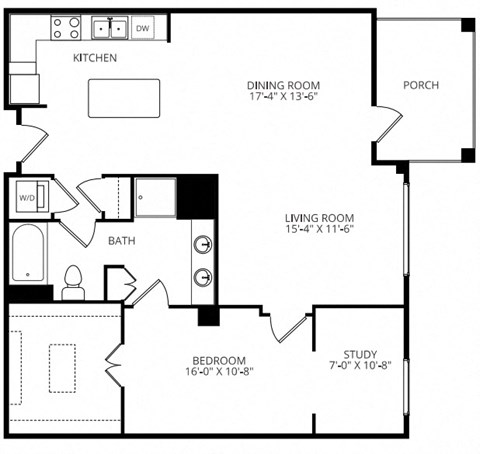 a floor plan of a house with a bedroom and a living room